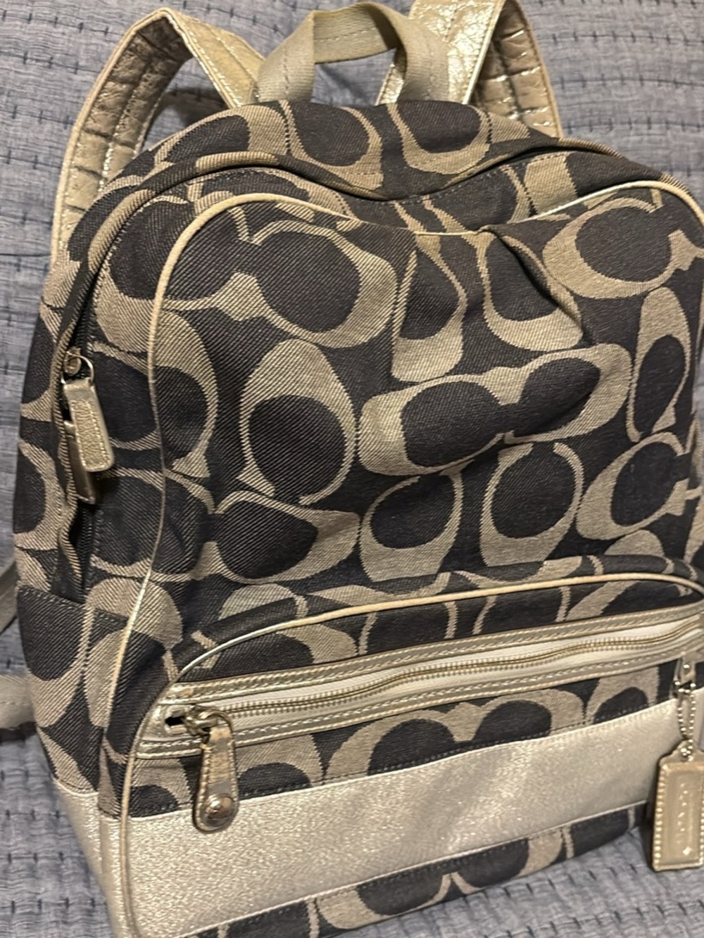 Coach Poppy Backpack in Denim Signature Canvas with Metallic Trim